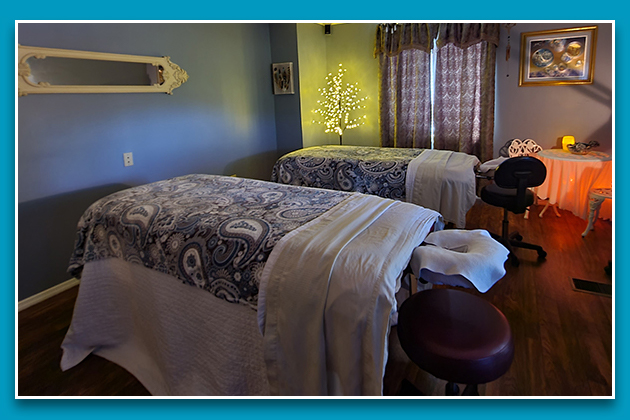 inside the massage room for couples massage in Sevierville